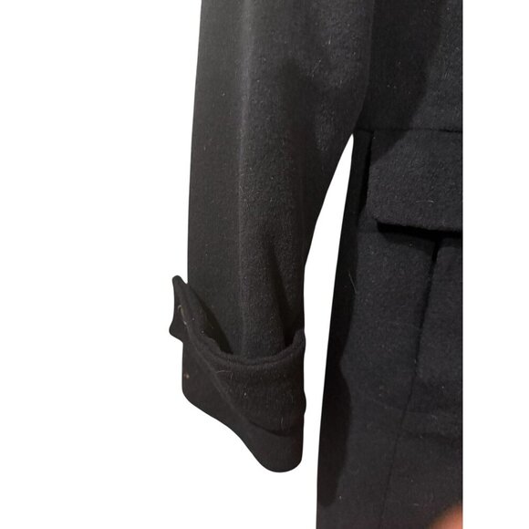 Talbots Womens Black Wool Blend Long Coat Size 6P With Button Front & Folded Cuf - Picture 4 of 8